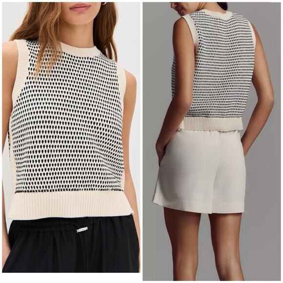 Varley Open XS Knit Tank Top Cream Black Sleeveless Sweater Vest - Picture 2 of 9